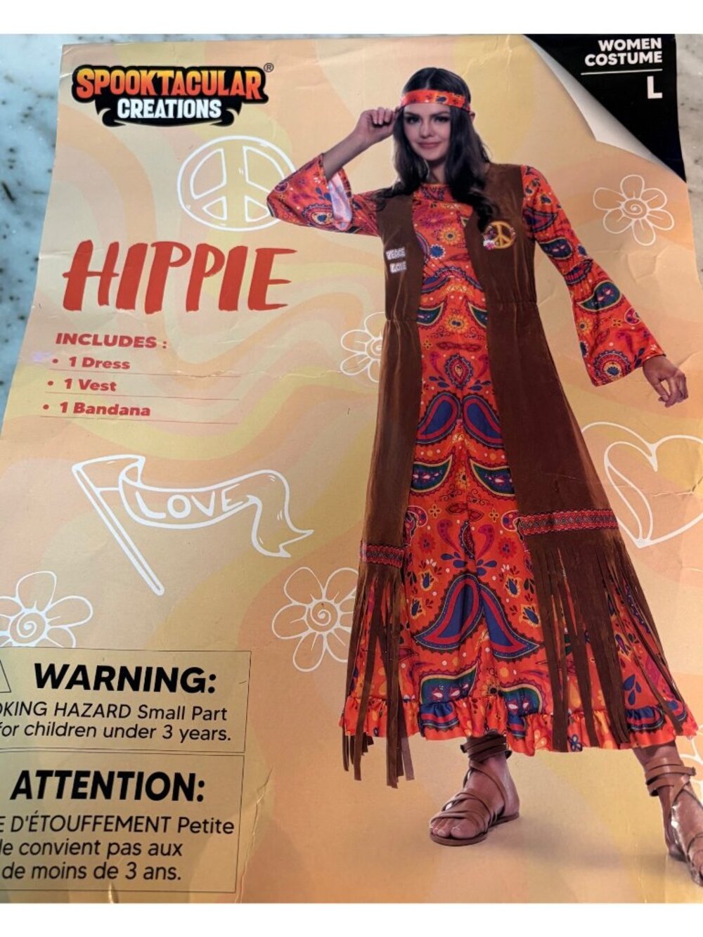 NEW Adult 60s 70s Hippy Flower Power Costume Hippie Womens festival Dress Large